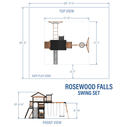 Backyard Discovery Rosewood Falls Cedar Wood Swing Set with Monkey Bars, Clubhouse, Crow's Nest, Play Kitchen, Wave Slide, Rock Wall, Belt Swings, Web Swing, Half Door, Chalkboard, Outdoor Playset