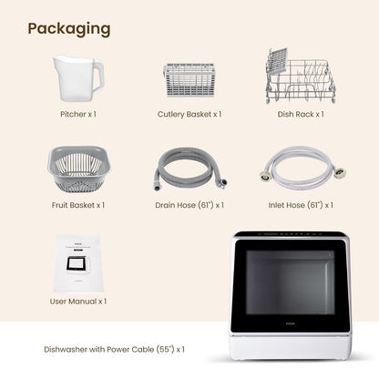 Table Top Dishwasher 5L 6 Programs Built-In Water Tank White