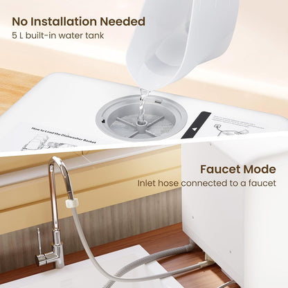 Table Top Dishwasher 5L 6 Programs Built-In Water Tank White