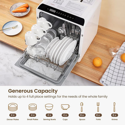 Table Top Dishwasher 5L 6 Programs Built-In Water Tank White