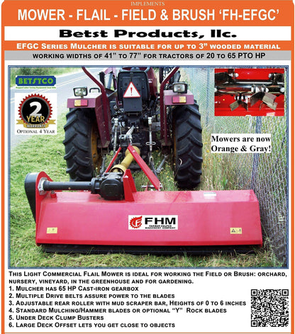 FH-EFGC155 Farmer Helper 60" Heavy Duty Flail Mower Cat.I 3pt 25+HP Rating FH-EFGC155 Requires a Tractor. Not a standalone Unit.