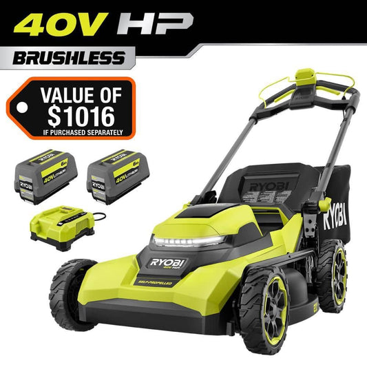 RYOBI 40V HP Brushless 21 in. Cordless Battery Walk Behind Self-Propelled Lawn Mower with 6.0 Ah Batteries and Charger RY40HPLM01K2