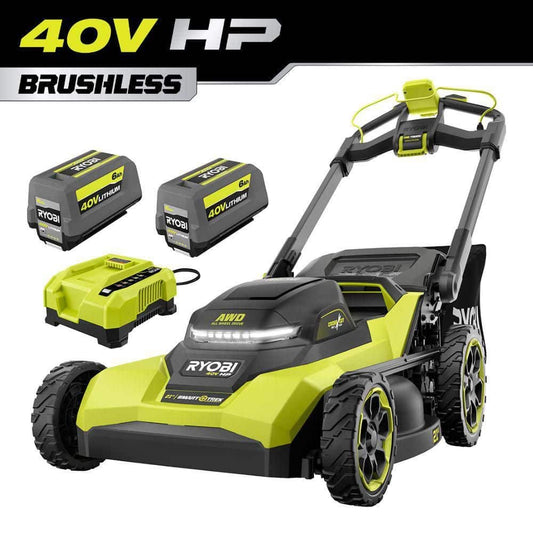 RYOBI 40V HP 21 in. Brushless Cordless Cross Cut Self-Propelled All Wheel Drive Mower w/ 6.0 Ah Batteries & Charger RY40HPLM03K2